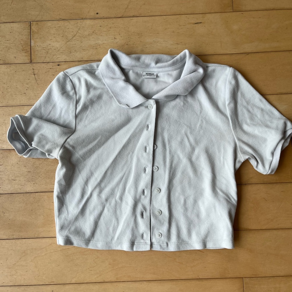 Aritzia Sunday Best Light Gray/White Collared Shirt